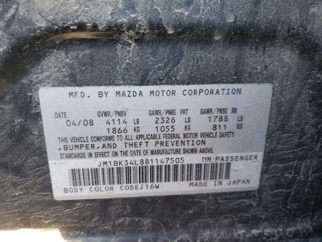 JM1BK34L881147505 - 2008 MAZDA SPEED 3 BLACK photo 12