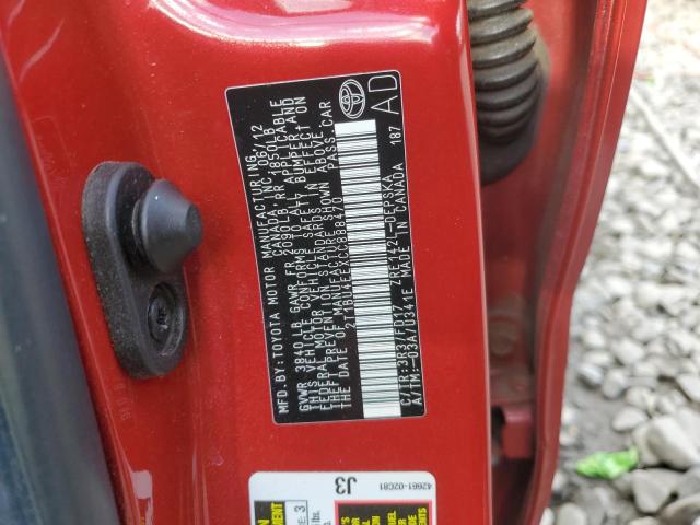 2T1BU4EEXCC888470 - 2012 TOYOTA COROLLA BASE Қызыл фото 12