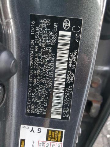 JTDKBRFU0H3031471 - 2017 TOYOTA PRIUS GRAY photo 13