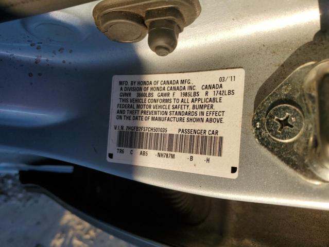 2HGFB2F57CH501035 - 2012 HONDA CIVIC LX BLUE photo 12