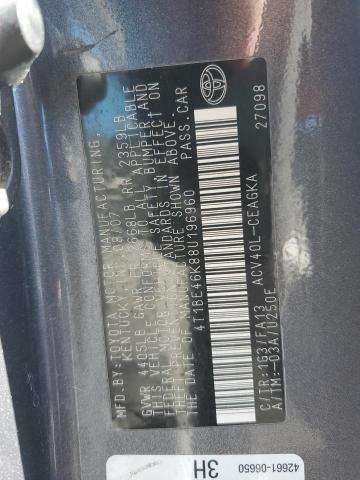 4T1BE46K88U196960 - 2008 TOYOTA CAMRY CE CHARCOAL photo 12