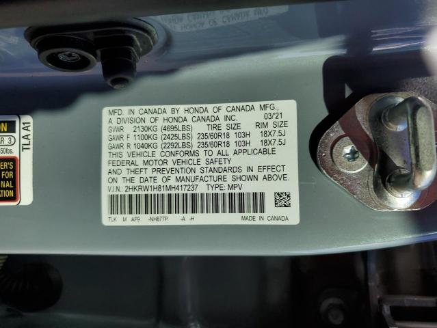 2HKRW1H81MH417237 - 2021 HONDA CR-V EXL GRAY photo 12
