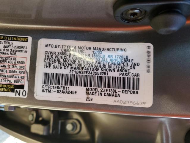 2T1BR32E34C256251 - 2004 TOYOTA COROLLA CE 灰色 照片 12