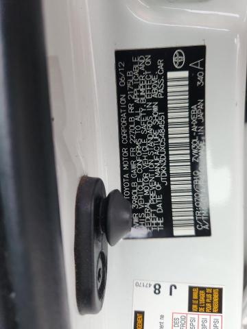 JTDKN3DUXC5484551 - 2012 TOYOTA PRIUS თეთრი ფოტო 12