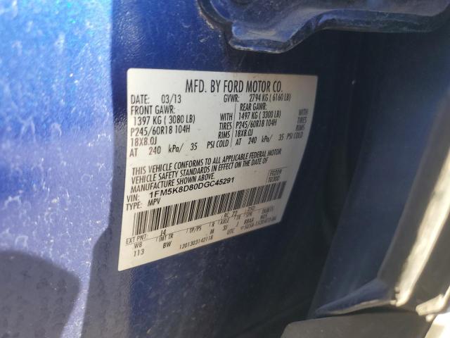 1FM5K8D80DGC45291 - 2013 FORD EXPLORER XLT Կապույտ լուսանկար 14