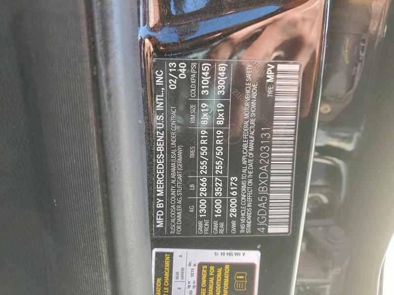 4JGDA5JBXDA203131 - 2013 MERCEDES-BENZ ML 350 BLACK photo 13