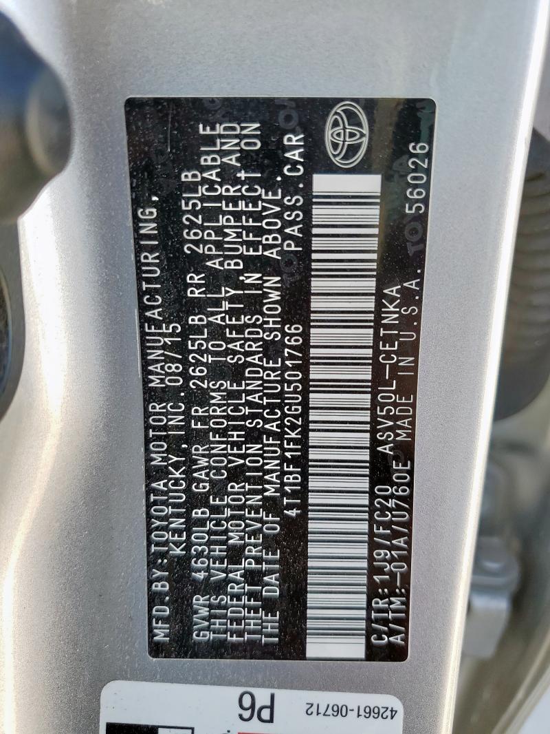 4T1BF1FK2GU501766 - 2016 TOYOTA CAMRY LE ვერცხლისფერი ფოტო 12