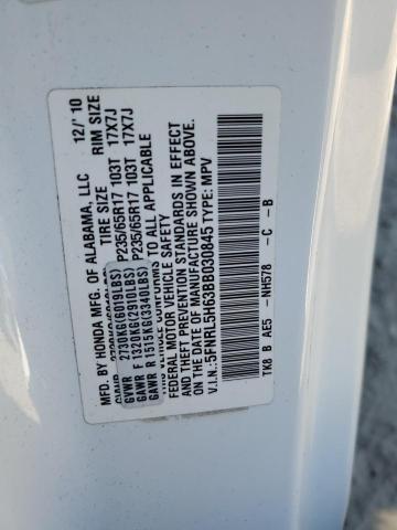 5FNRL5H63BB030845 - 2011 HONDA ODYSSEY EXL WHITE photo 13
