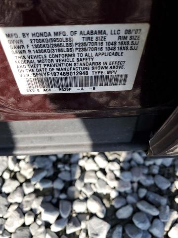 5FNYF18748B012948 - 2008 HONDA PILOT EXL MAROON photo 13