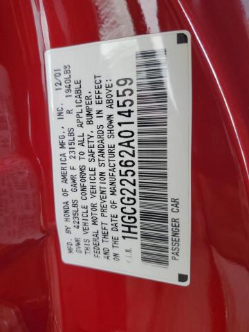 1HGCG22562A014559 - 2002 HONDA ACCORD EX RED photo 12