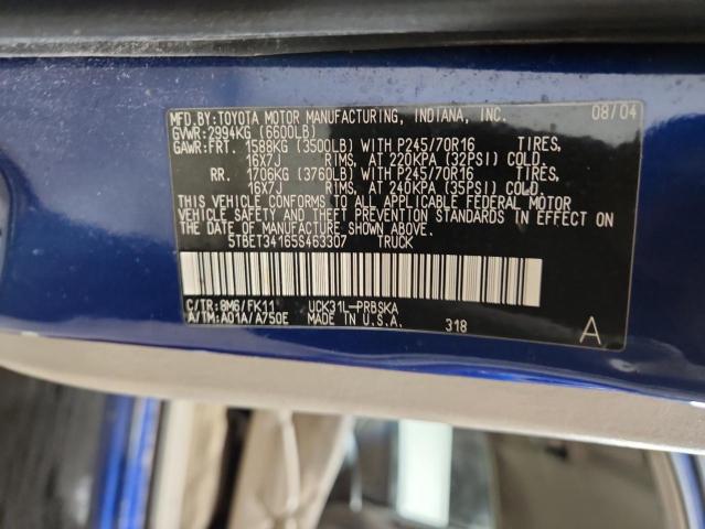 5TBET34165S463307 - 2005 TOYOTA TUNDRA DOUBLE CAB SR5 BLUE photo 12