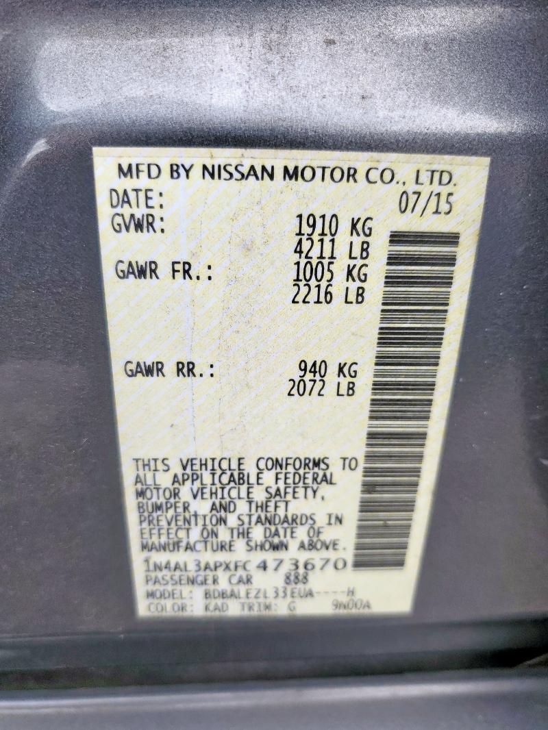 1N4AL3APXFC473670 - 2015 NISSAN ALTIMA 2.5 ნაცრისფერი ფოტო 12