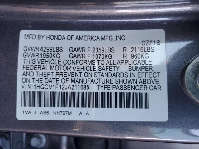 1HGCV1F12JA211685 - 2018 HONDA ACCORD LX GRAY photo 13