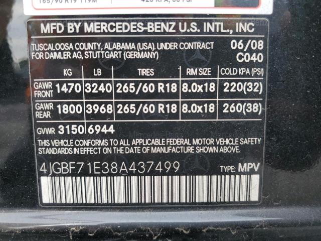 4JGBF71E38A437499 - 2008 MERCEDES-BENZ GL 450 4MATIC BLACK photo 13
