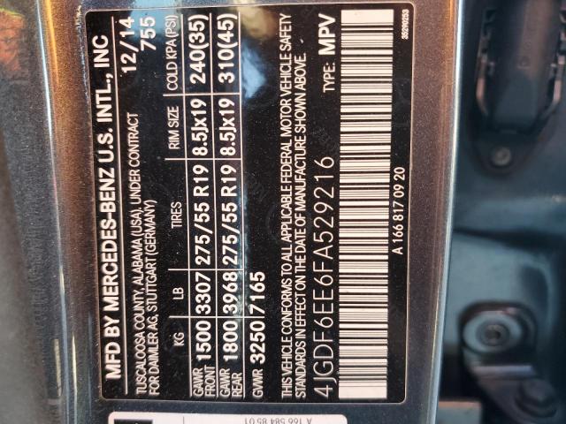 4JGDF6EE6FA529216 - 2015 MERCEDES-BENZ GL 450 4MATIC CHARCOAL photo 14