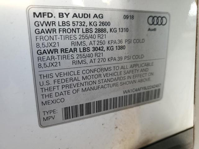 WA1C4AFY8J2242457 - 2018 AUDI SQ5 PRESTIGE WHITE photo 13