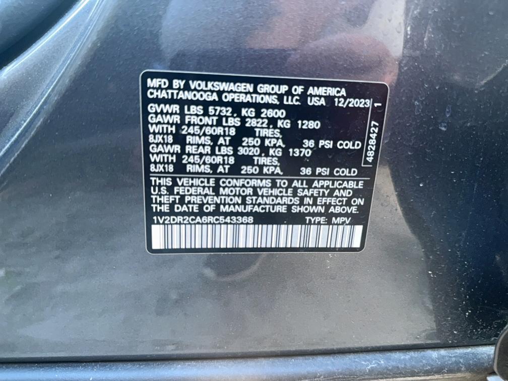 1V2DR2CA6RC543368 - 2024 VOLKSWAGEN ATLAS SE Szary zdjęcie 10