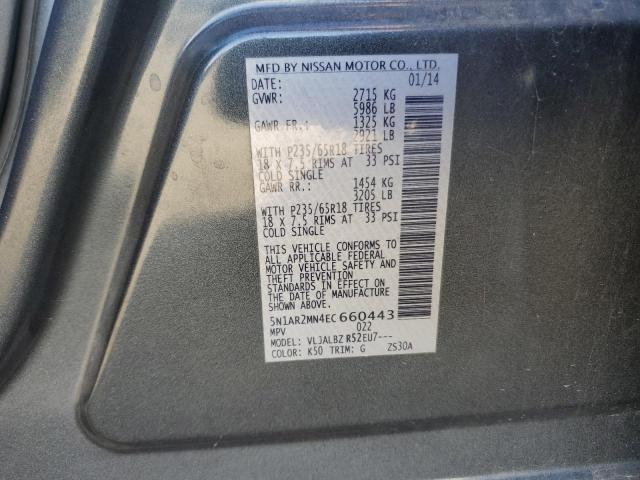 5N1AR2MN4EC660443 - 2014 NISSAN PATHFINDER S GRAY photo 13