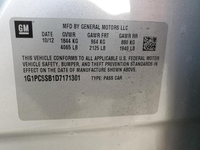 1G1PC5SB1D7171301 - 2013 CHEVROLET CRUZE LT SILVER photo 12