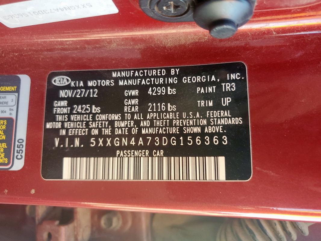 5XXGN4A73DG156363 - 2013 KIA OPTIMA EX BURGUNDY photo 12