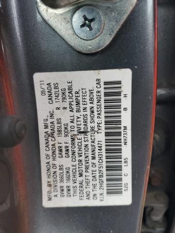 2HGFB2F51CH314471 - 2012 HONDA CIVIC LX GRAY photo 12