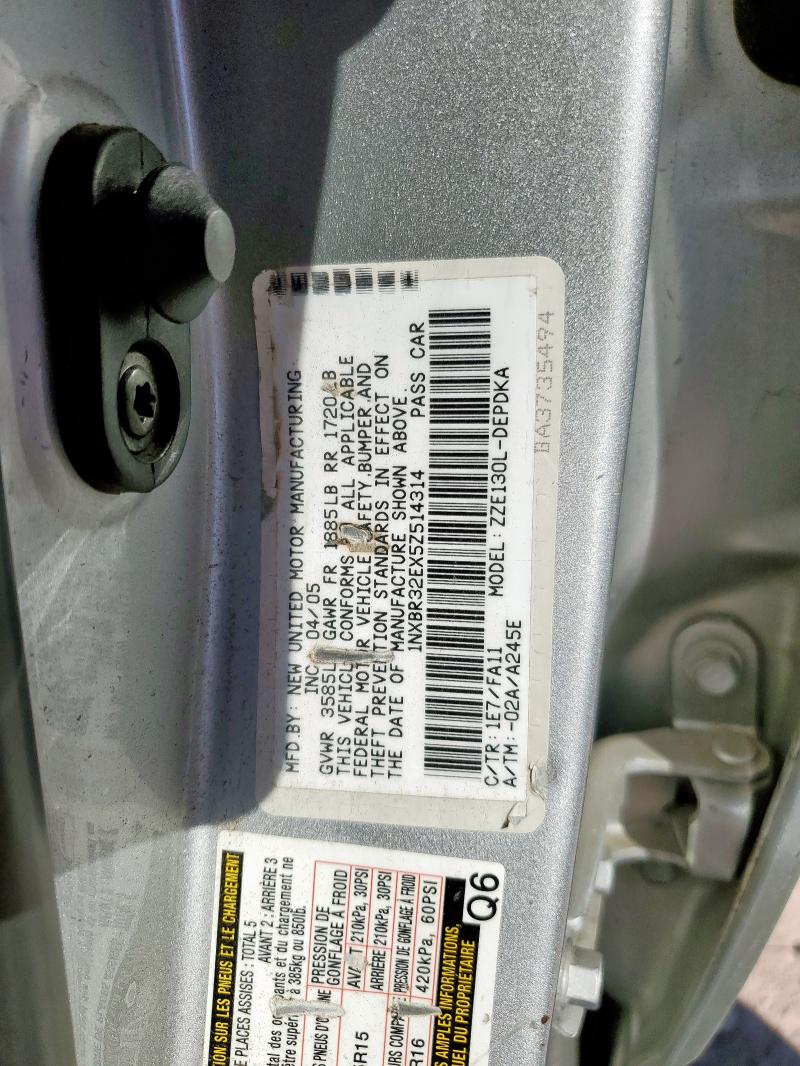 1NXBR32EX5Z514314 - 2005 TOYOTA COROLLA CE SILVER photo 13