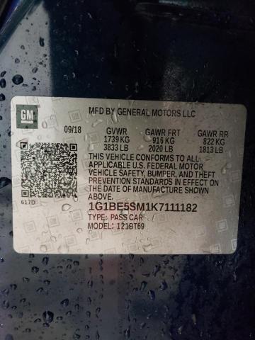 1G1BE5SM1K7111182 - 2019 CHEVROLET CRUZE LT 蓝色 照片 12