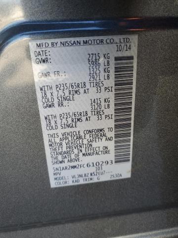 5N1AR2MM2FC610293 - 2015 NISSAN PATHFINDER S ნაცრისფერი ფოტო 14