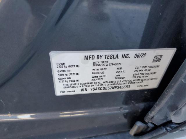 7SAXCDE57NF345653 - 2022 TESLA MODEL X GRAY photo 13
