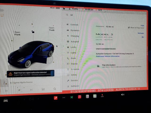 5YJ3E1EB6NF165493 - 2022 TESLA MODEL 3 Niebieski zdjęcie 9