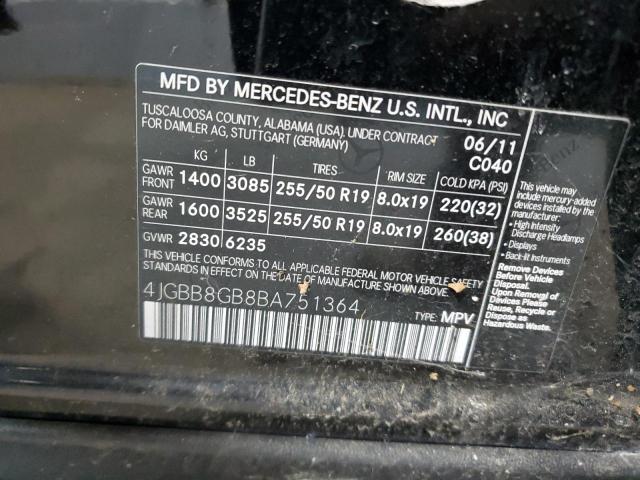4JGBB8GB8BA751364 - 2011 MERCEDES-BENZ ML 350 4MATIC BLACK photo 13