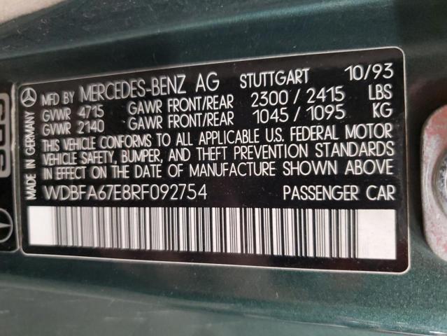 WDBFA67E8RF092754 - 1994 MERCEDES-BENZ SL 500 Жасыл фото 12