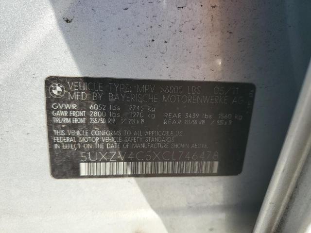 5UXZV4C5XCL746478 - 2012 BMW X5 XDRIVE35I SILVER photo 13