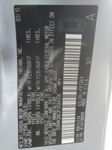 5TDYK3DC3FS594558 - 2015 TOYOTA SIENNA XLE 银色 照片 13