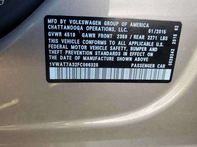 1VWAT7A32FC066325 - 2015 VOLKSWAGEN PASSAT S ვერცხლისფერი ფოტო 12
