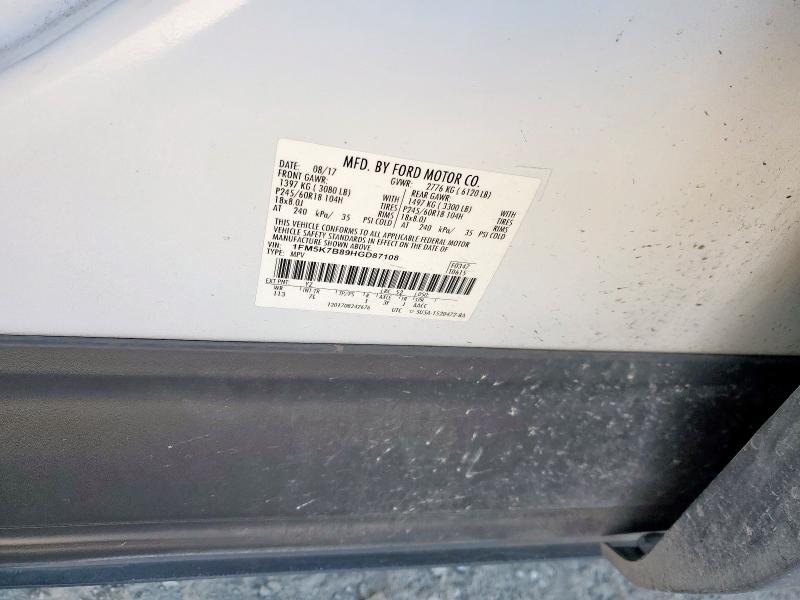 1FM5K7B89HGD87108 - 2017 FORD EXPLORER WHITE photo 12