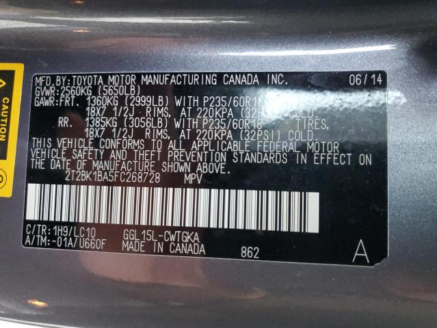 2T2BK1BA5FC268728 - 2015 LEXUS RX 350 BASE ნაცრისფერი ფოტო 13