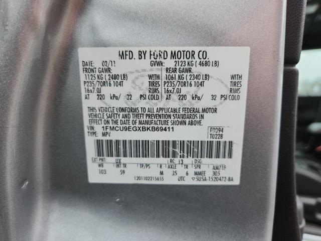 1FMCU9EGXBKB69411 - 2011 FORD ESCAPE LIMITED ვერცხლისფერი ფოტო 12