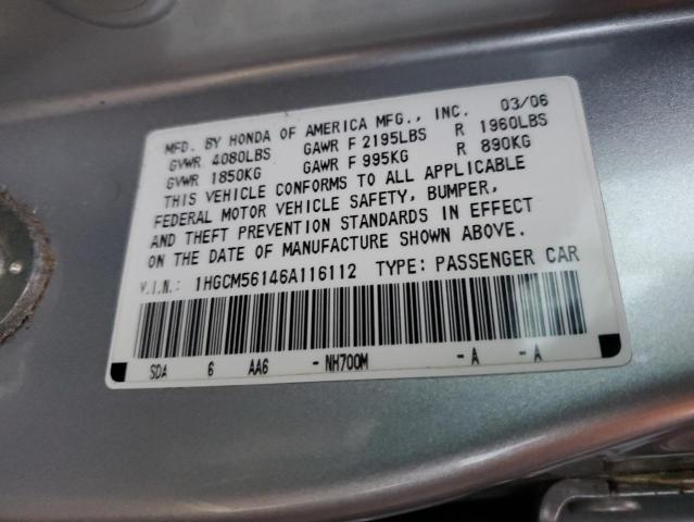 1HGCM56146A116112 - 2006 HONDA ACCORD VALUE SILVER photo 12