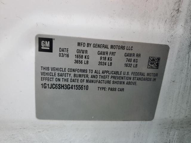 1G1JC6SH3G4155610 - 2016 CHEVROLET SONIC LT WHITE photo 12