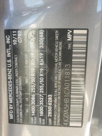 4JGDA5HB1CA011813 - 2012 MERCEDES-BENZ ML 350 4MATIC GRAY photo 13