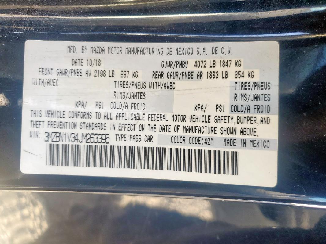 3MZBN1V34JM263395 - 2018 MAZDA 3 TOURING BLUE photo 12