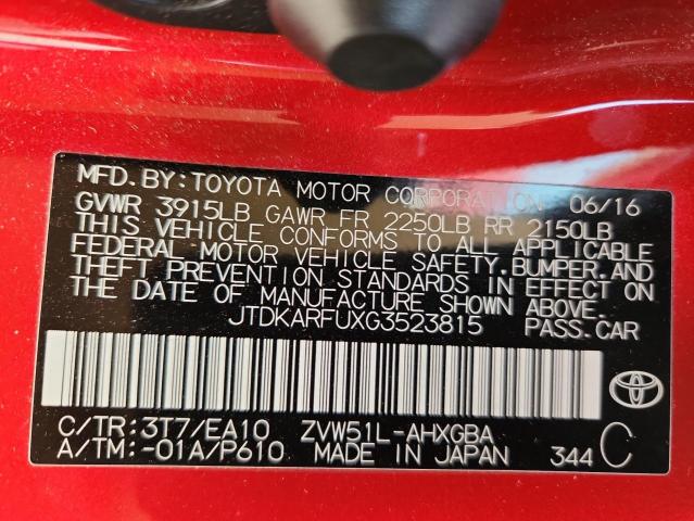 JTDKARFUXG3523815 - 2016 TOYOTA PRIUS 红色 照片 13