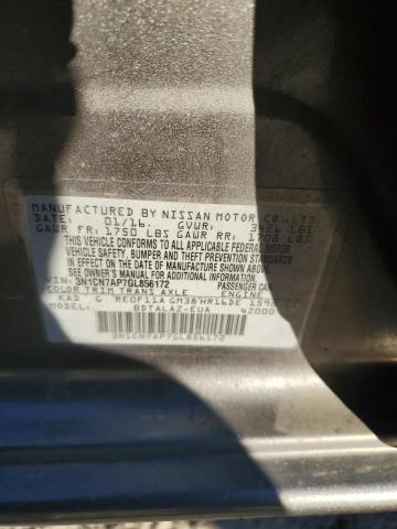 3N1CN7AP7GL856172 - 2016 NISSAN VERSA S 灰色 照片 12