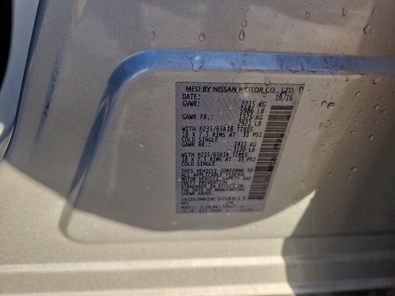 5N1DL0MN1HC508613 - 2017 INFINITI QX60 SILVER photo 13