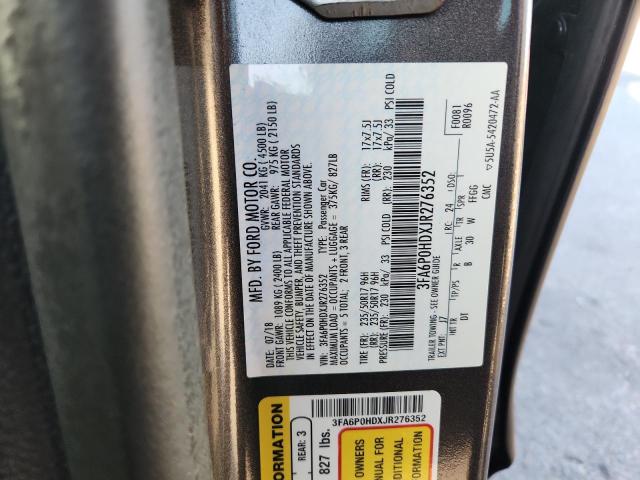 3FA6P0HDXJR276352 - 2018 FORD FUSION SE Szary zdjęcie 12