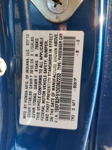 19XFB2F51DE062233 - 2013 HONDA CIVIC LX ლურჯი ფოტო 13