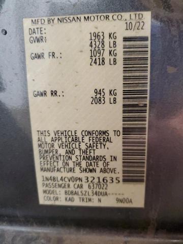 1N4BL4CV0PN321635 - 2023 NISSAN ALTIMA SR 灰色 照片 12