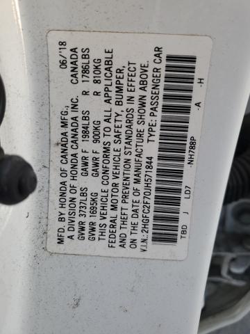 2HGFC2F70JH571844 - 2018 HONDA CIVIC EX თეთრი ფოტო 12
