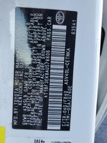 4T1BF3EK8AU576606 - 2010 TOYOTA CAMRY BASE თეთრი ფოტო 12
